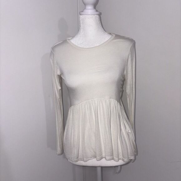 Gaze Women's  XS Cream Peplum Top Babydoll Minimalist Long Sleeve Chic - Picture 1 of 11